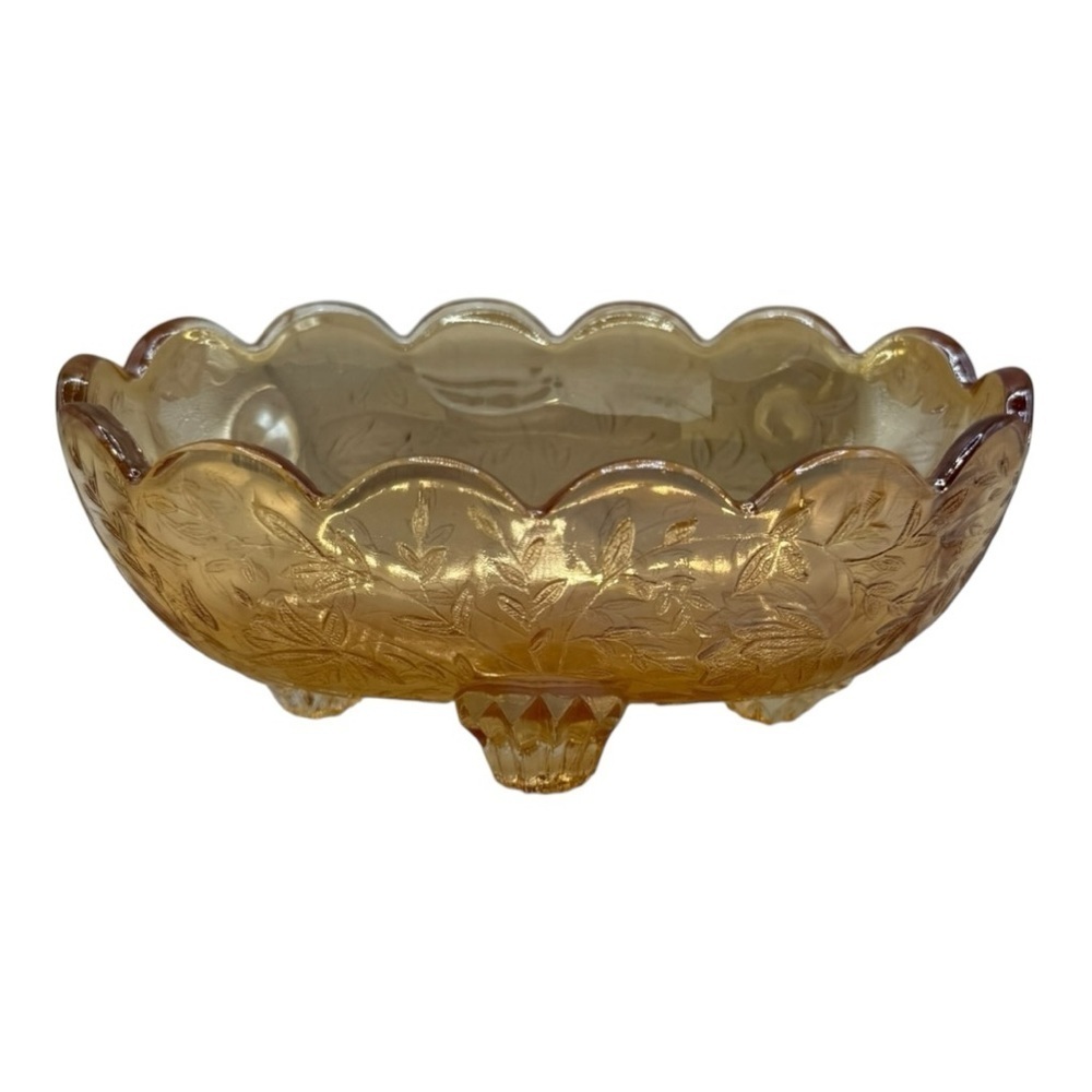 Jeannette Floragold | Louisa pattern Iridescent Footed Candy Dish Trinket Bowl